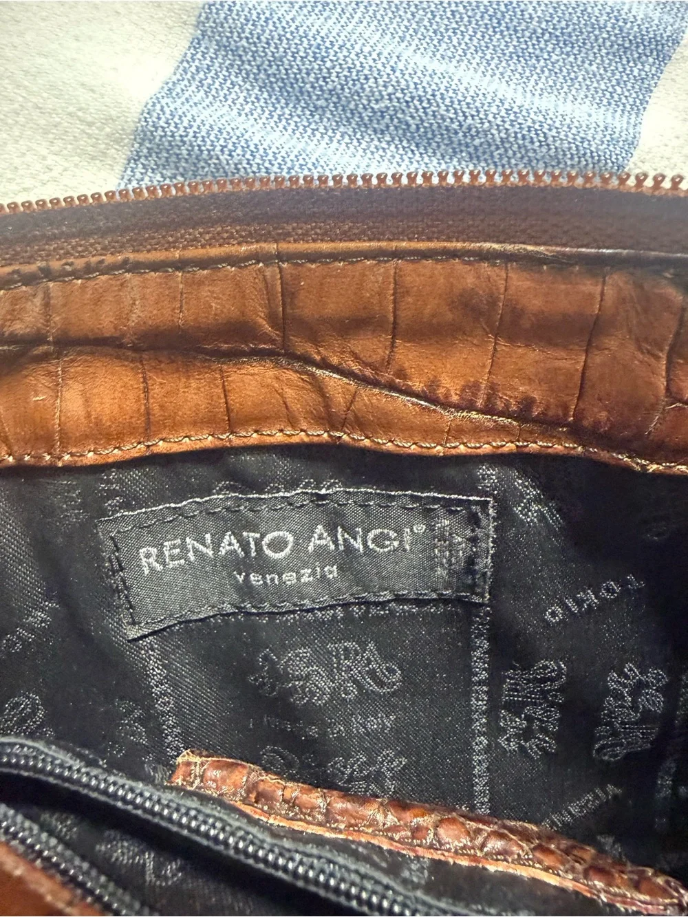 Renato Angi Brown Croc-Embossed Wristlet Clutch